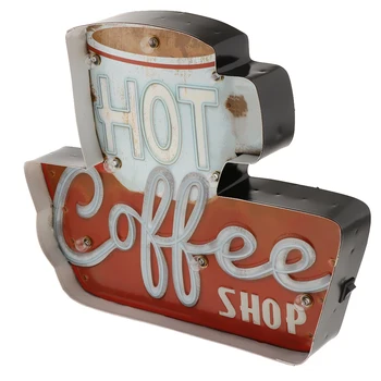

LED Light Coffee Shop Hot Coffee Vintage Metal Tin Sign Poster, Home Plaque Poster, Wall Art Pub Bar Decor
