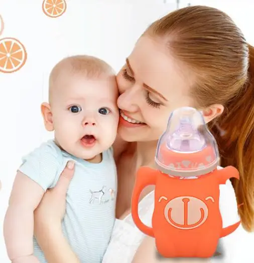Sallybaby/Детская силиконовая стеклянная бутылка с высоким бором устойчивая к