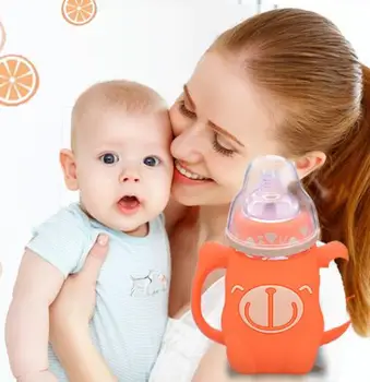 

sallybaby Baby High Boron Silicon Glass Bottle Drop Resistance against Flatulence Baby Silicone Wide Caliber Baby Bottle