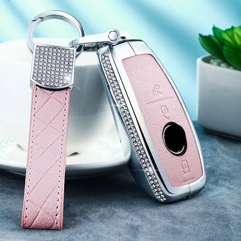 pink set 01 Роскошный Алмазный автомобильный чехол для дистанционного ключа для Mercedes Benz C Class W205 C200 C180 C260 C300 E Class W213 E200 S Class - Название цвета: pink set 01