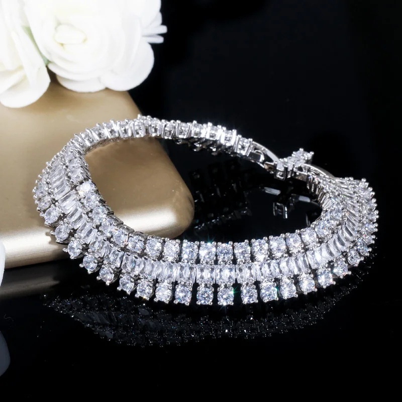 CWWZircons Brand Sparkling White Gold Color Top Grade Cubic Zirconia Stone Luxury Big Wrap Bracelet Bridal Wedding Jewelry CB043|wrap