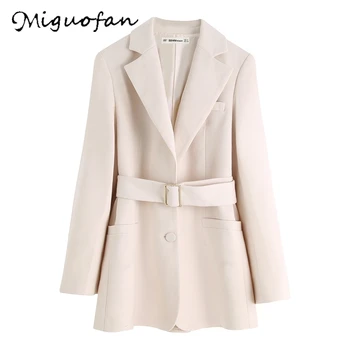 

Miguofan women blazers jackets 2019 office blazers jackets coats vintage solid button long sleeve lady sashes long blazer female