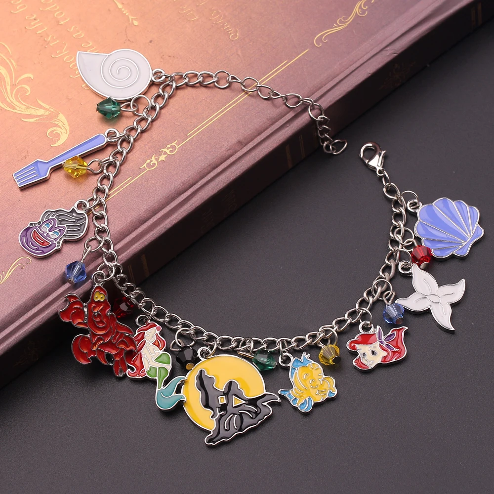 Disney The Little Mermaid Movie Inspired Bracelet Jewelry Conch Crystal Beads Charm Bracelets Fashion Jewelry Joyas de muje Bracelet Jewelry Shell Charm Bracelets Movie Jewelry Ornament