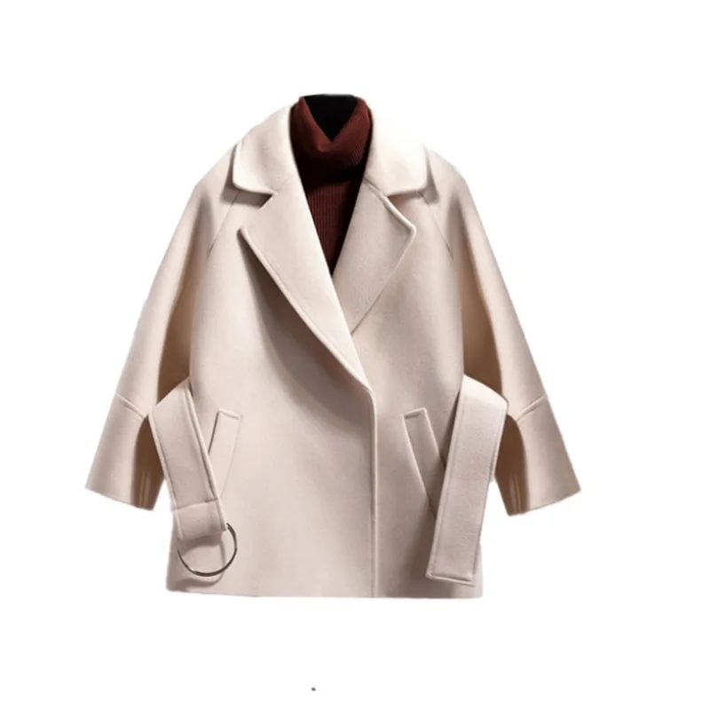 Women's Short Wool Coat Belt Jacket New 