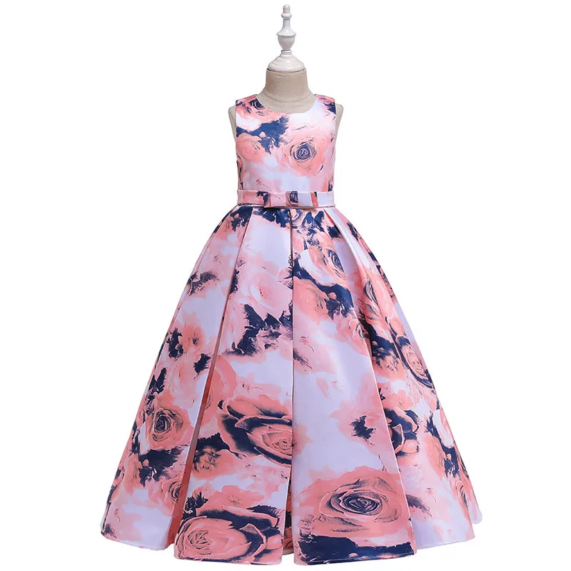 

Girls Rose Dress Kids Floral Print Summer Party Fashion Princess Dresses Age 5-13 Year