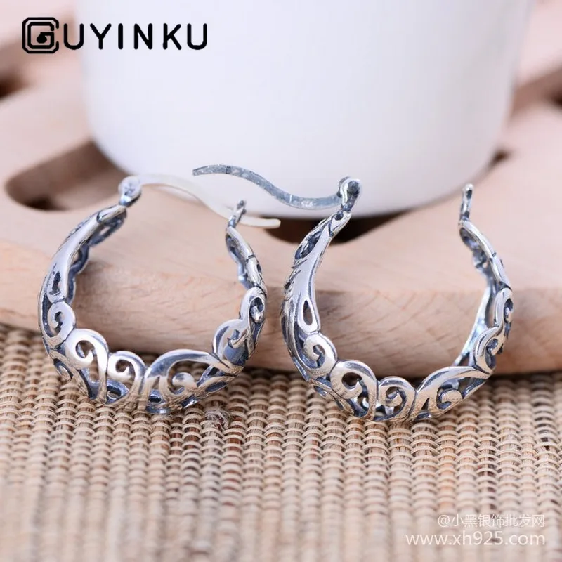 

925 sterling silver drop earrings accessories small cute earrings retro hollow pattern earrings