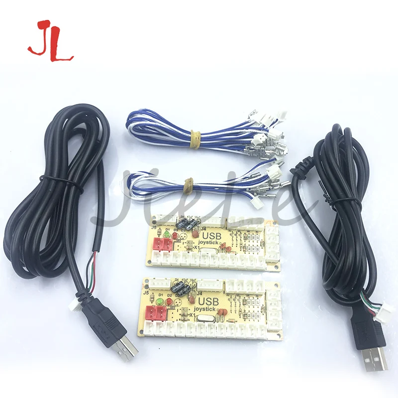

2 USB-кодировщика с нулевой задержкой для аркадных игр, 28 кабелей 4,8 мм, 2 USB-кабеля для подключения ПК к американскому джойстику и кнопке светодиодный/HAPP