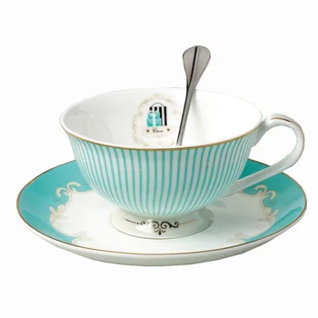 

Creative Blue Modern British Bone China Cup Simple Nordic Cup High Quality with Spoon Tazas De Cafe Afternoon Tea Set MM60BYD