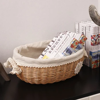 

Wicker Rattan Storage Basket with Lid Snack Basket Home Living Room Decor Toy Debris Finishing Storage Tool Storage Basket