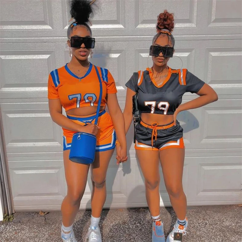 FUFUCAILLM Ropa deportiva para fanático del Camiseta corta con cuello en U pantalones cortos, chándal de calle, 2 piezas|Conjuntos de mujer| - AliExpress