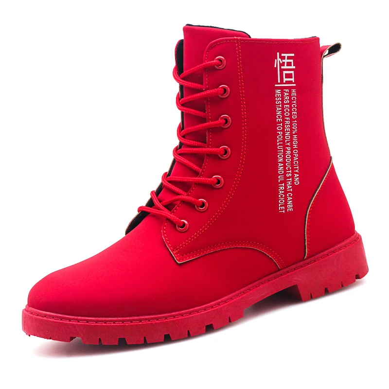Мужские уличные красные ботинки; мужские мотоциклетные ботинки в западном стиле на молнии; ботинки в армейском стиле; сезон осень-зима; высокие кожаные ботинки