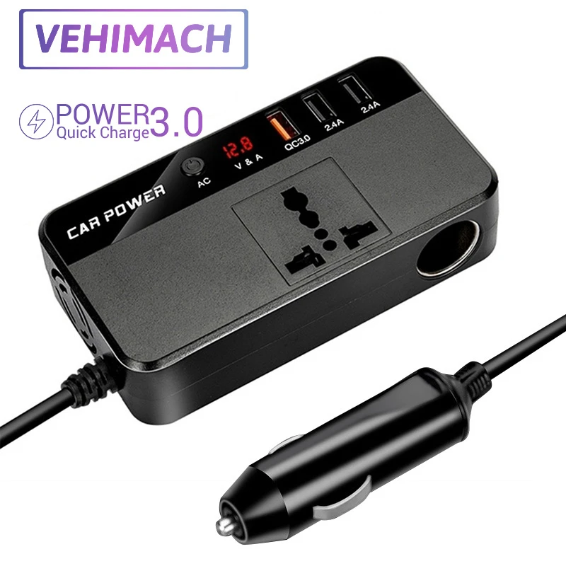 Inversor de coche de cc 12V a CA 220V 200W, convertidor automático, adaptador de corriente para de cigarrillos, Cargador USB QC3.0 de carga rápida|Inversores de coche| - AliExpress