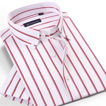 

Men's Summer Thin Bamboo Fiber Striped Shirt Pocket-less Design Short Sleeve Standard-fit Casual Button-down Shirts