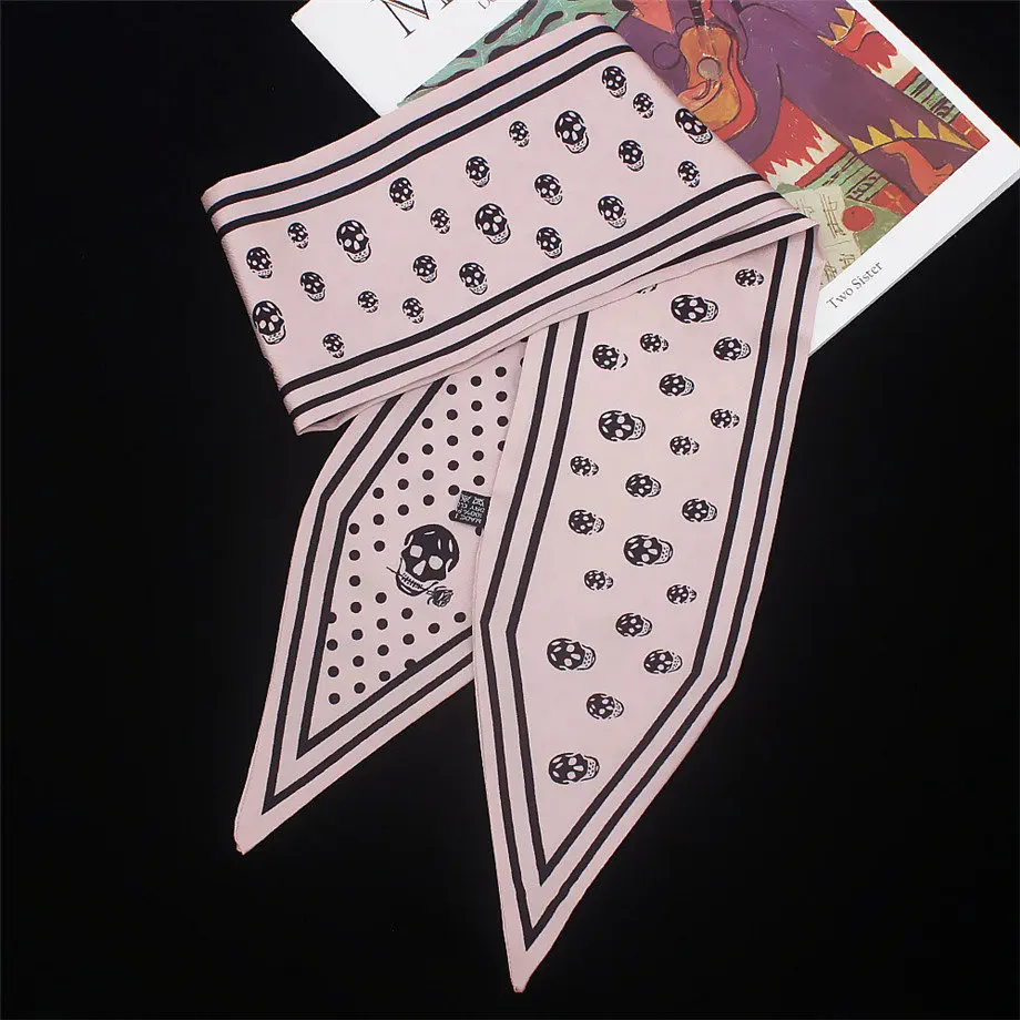 Skull Skinny Scarf дизайнерский шелковый шарф женский роскошный брендовый платок Женская Косынка модная резинка для волос сумка шарфы для дам - Цвет: 3