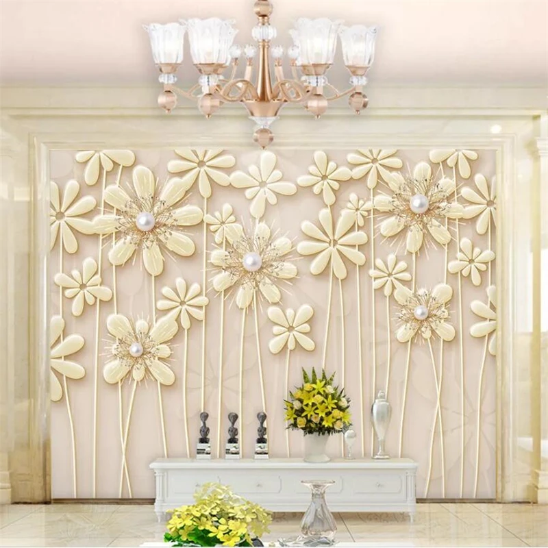 

beibehang Custom wallpaper European pattern pearl 3D embossed lucky grass jewelry background wall paper 8d papel de parede mural