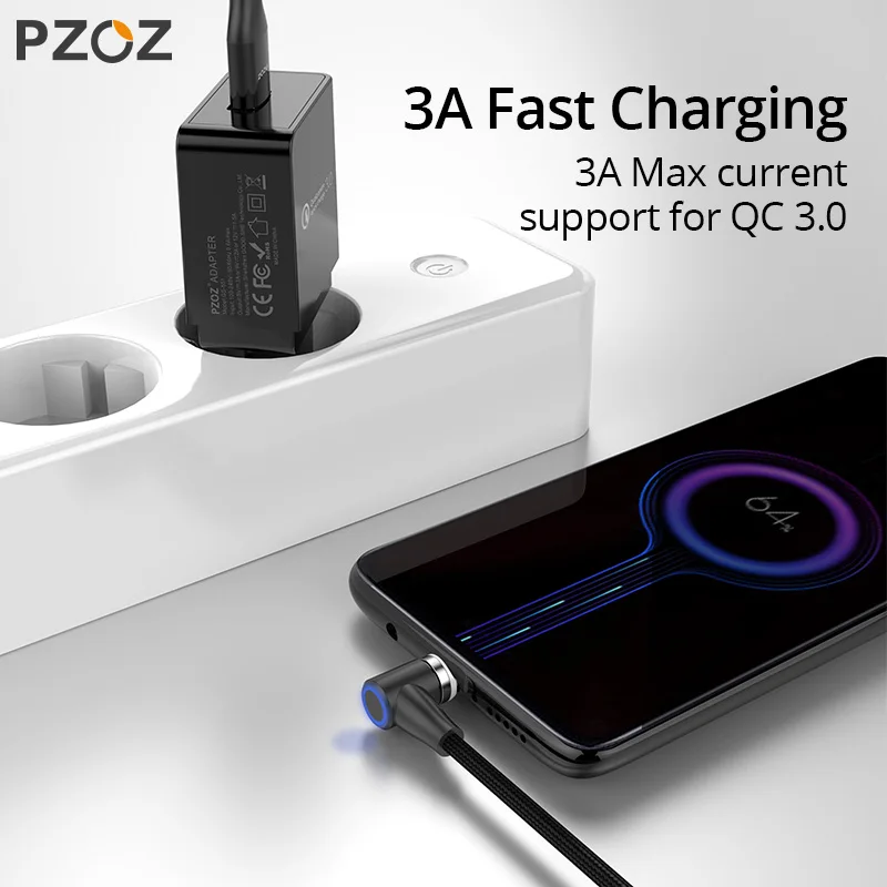 PZOZ Магнитный кабель USB C Micro usb type C Быстрая зарядка 90 градусов Micro usb type-C магнитное зарядное устройство для iPhone 11 Pro X Xs MAX XR