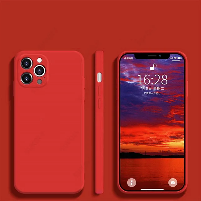 Luxury Liquid Silicone Case on For iPhone 13 11 12 Pro Max SE 2 2020 XS Max XR X 7 8 6 6S Plus Cover Soft Camera Protection Case Red