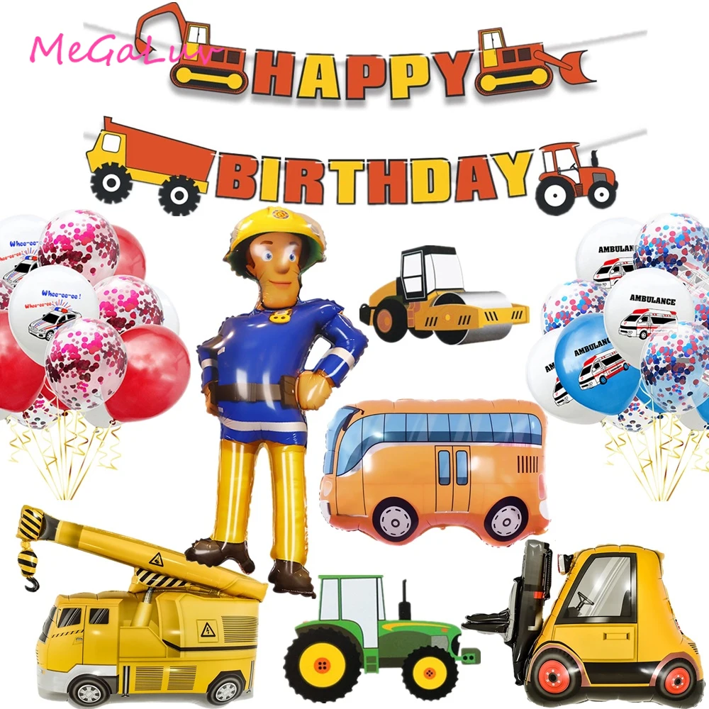 Engineering Vehicle Theme Excavator Aluminum Foil Balloon Set Cake Top Hat Children Boy Building Birthday Party Decoration Globe | Дом и сад