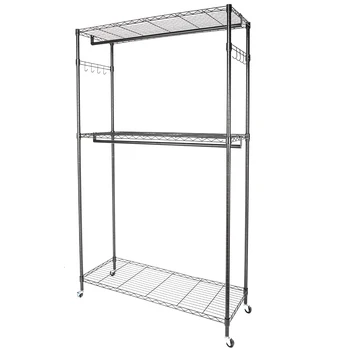 

2 Tier Closet Organizer Garment Rack,Clothes Storage Hanger Shelf with Hooks 47.2 x 17.7 x 79 inch