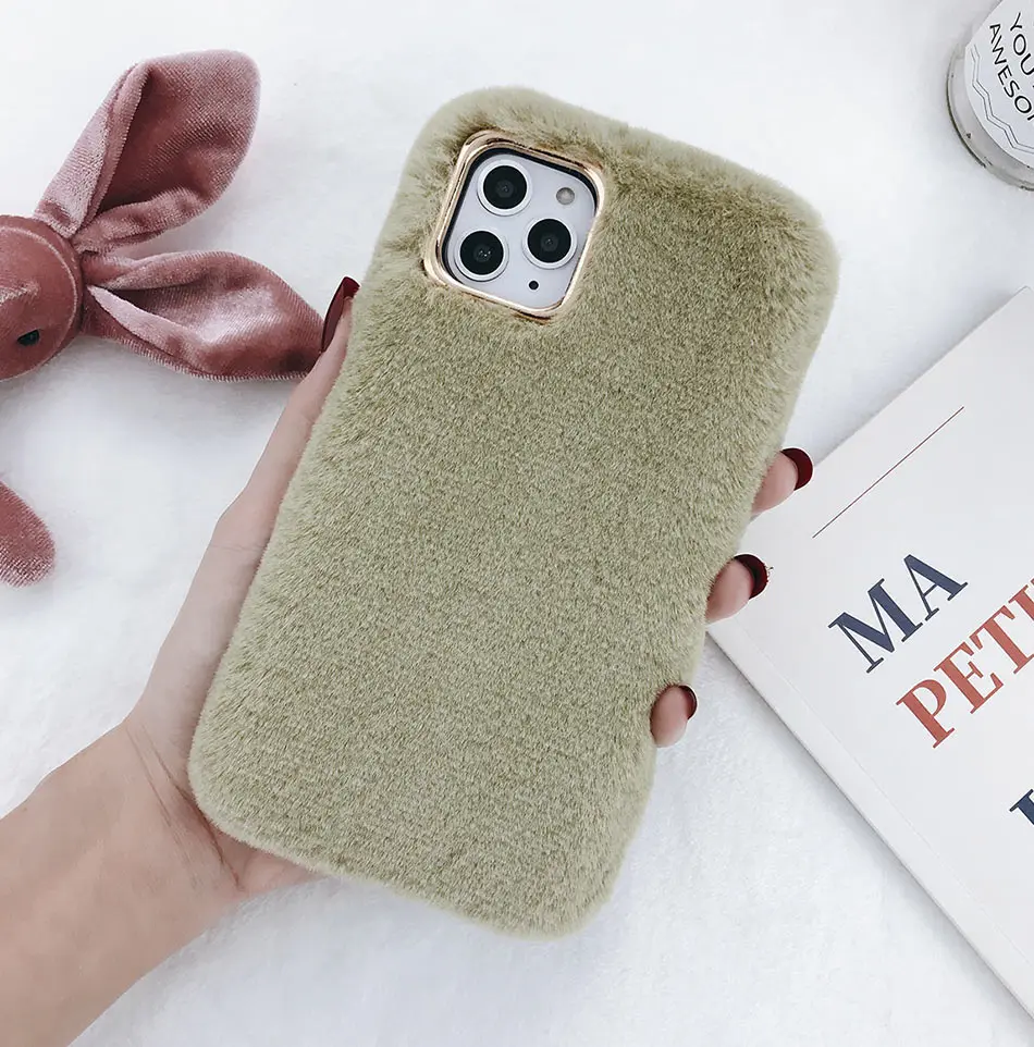 USLION пушистые меховые зимние теплые чехлы для iPhone 11 Pro Max X XR Xs Max Чехлы для iPhone 6 6s 7 8 Plus Мягкий ТПУ чехол