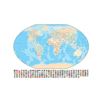 

150x225cm Vinyl Spray World Map Mercator Projection With National Flag For Travel And Education