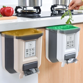 

9L Wall Mounted Folding Waste Bin Kitchen Cabinet Door Hanging Trash Bin Garbage Car Trash Kitchen Accessories