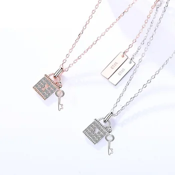 

S925 Silver Charming Zirconia Love Lock Pendant Necklace for women Christmas gift joyas whoelsale