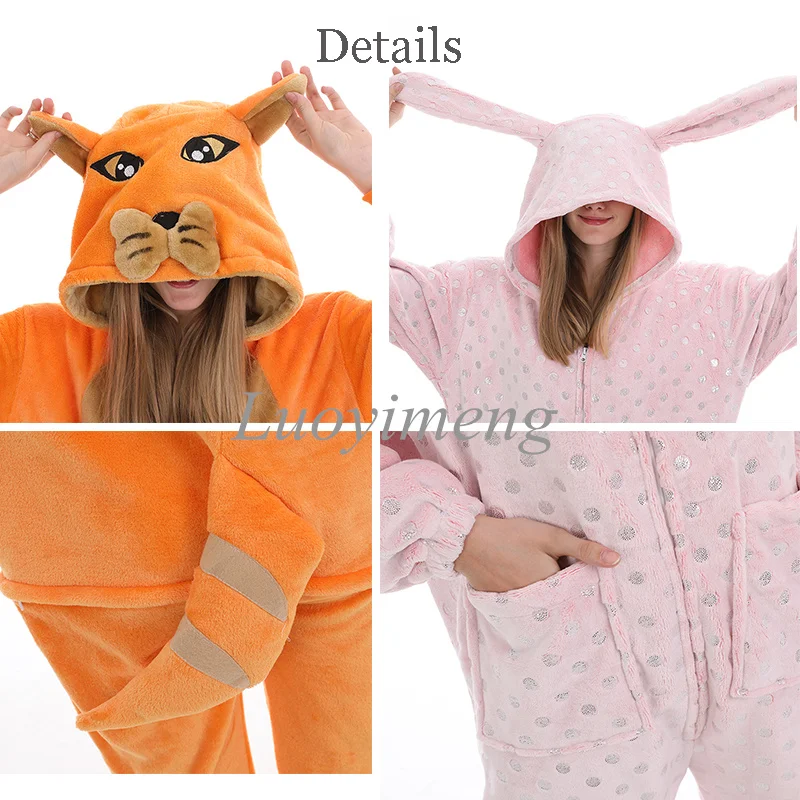 Kigurumi Unicorn Pajama Nightie Adults Animal Rabbit Pajamas Flannel Stitch  Cat Anime Onesies Women Unicornio Sleepwear Jumpsuit