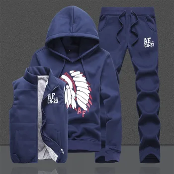 

Three-Piece Sweat Suit Tracksuit Men Winter Thick Fleece Hoodies Tracksuit Sets Jacket Vest Pants Men's Clothing Sportswear 2019