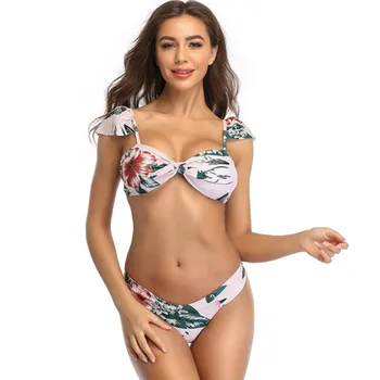 

Floral Print Bikini Push Up Swimwear Woman Swimming Suit Female Bandeau Top Swimsuit Bathing Suit Female Leaf Brazilian Bikini