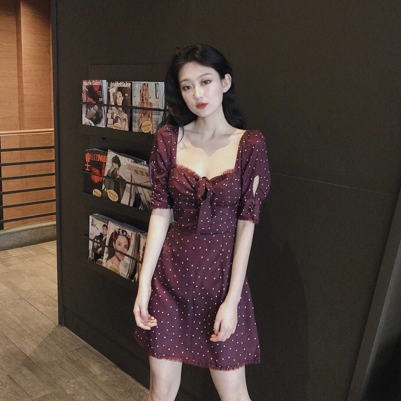 

Women's Dresses Japanese Harajuku Vintage Ladies Ulzzang Lace Polka Dot Dress Female Korean Kawaii Cute Clothing For Women