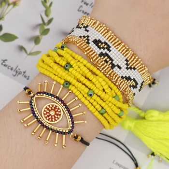 

Go2boho Bracelet Women Turkish Lucky Evil Eye Bracelet 2020 Jewelry Tassel Beaded Miyuki Leopard Pulseras Mujer Handmade Armband