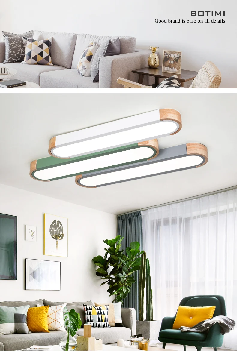 BOTIMI, офисный светодиодный потолочный светильник 220 В с металлическим абажуром для гостиной, длинной формы, спальни, деревянного поверхностного монтажа