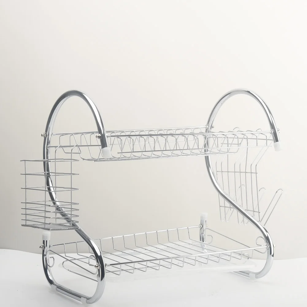 2 Tier Iron Chrome Dish Drainer Drying Rack Removable Rust Proof Utensil Holde For Kitchen Counter Storage Rack - Image 3