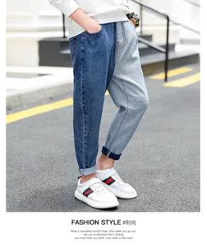 

Boys New Design Full Length 4-14Y Color Patchwork Jeans Pants Loose Fit Casual Fashion Spring Autumn Jeans Trousers
