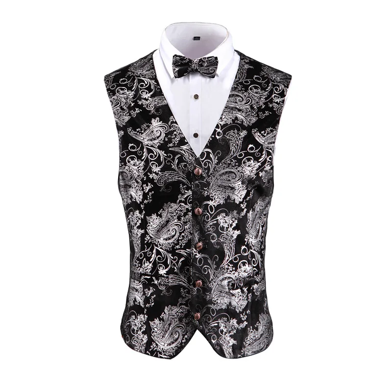 Gold Steampunk Sleeveless Vest Coat Men's Single Breasted V Neck Waistcoat Gold Silver Red Business Wedding Party Man Vests 5xl