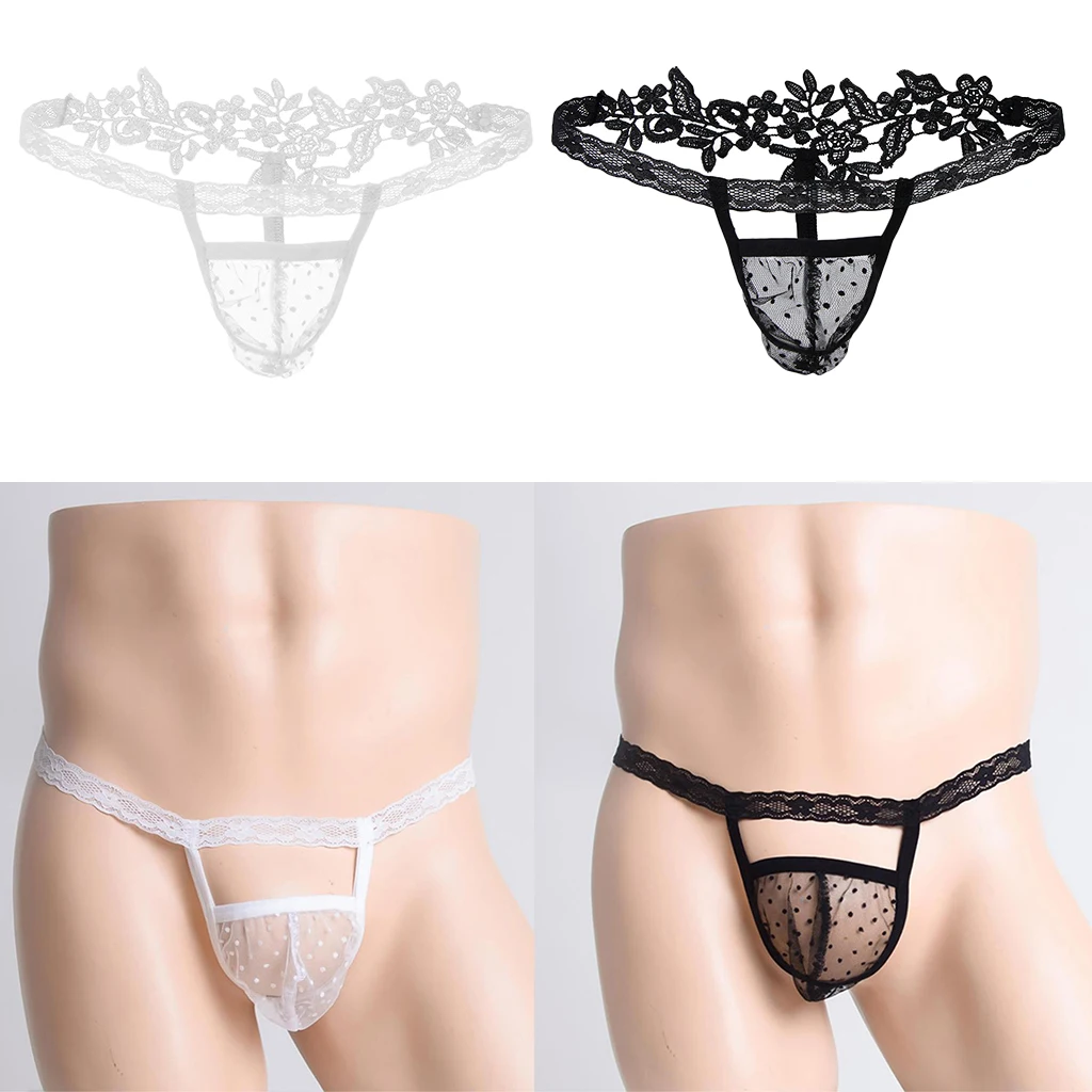 

Mens Sissy Lingerie Sheer Mesh Lace Floral Gay Underwear Pouch T-back Thongs Bikini Jockstrap Panty