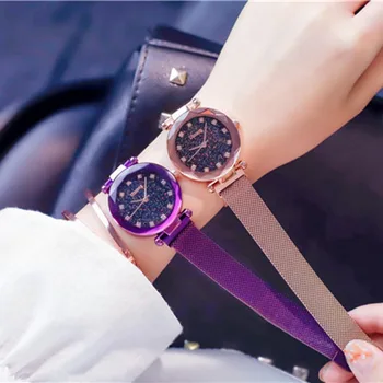 

Women Starry Sky Masonry Watch Magnet Strap Buckle Alloy Belt Watch Birthday Gift H9