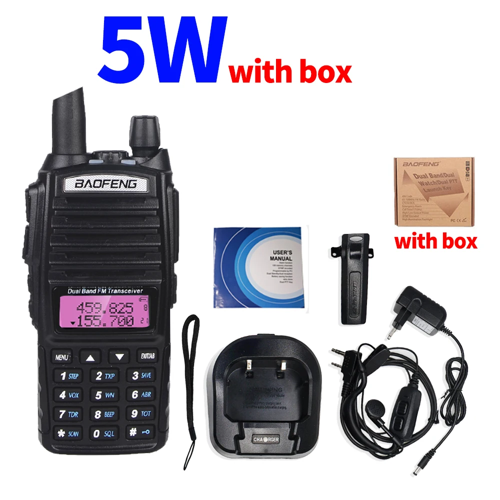 Baofeng UV-82 иди и болтай Walkie Talkie 8 Вт Мощность Портативный двухстороннее радио UV82HP Tri-Мощность двойной PTT Ham CB радио 10 км UV82 охотничий оптический трансивер - Цвет: 5W With box