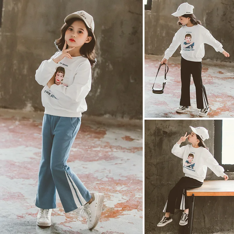 

Girl'S Suit Spring Clothing 2020 New Style Big Boy Fashionable Online Celebrity Hoodie Bell-bottom Pants Two-Piece Set Fashion C