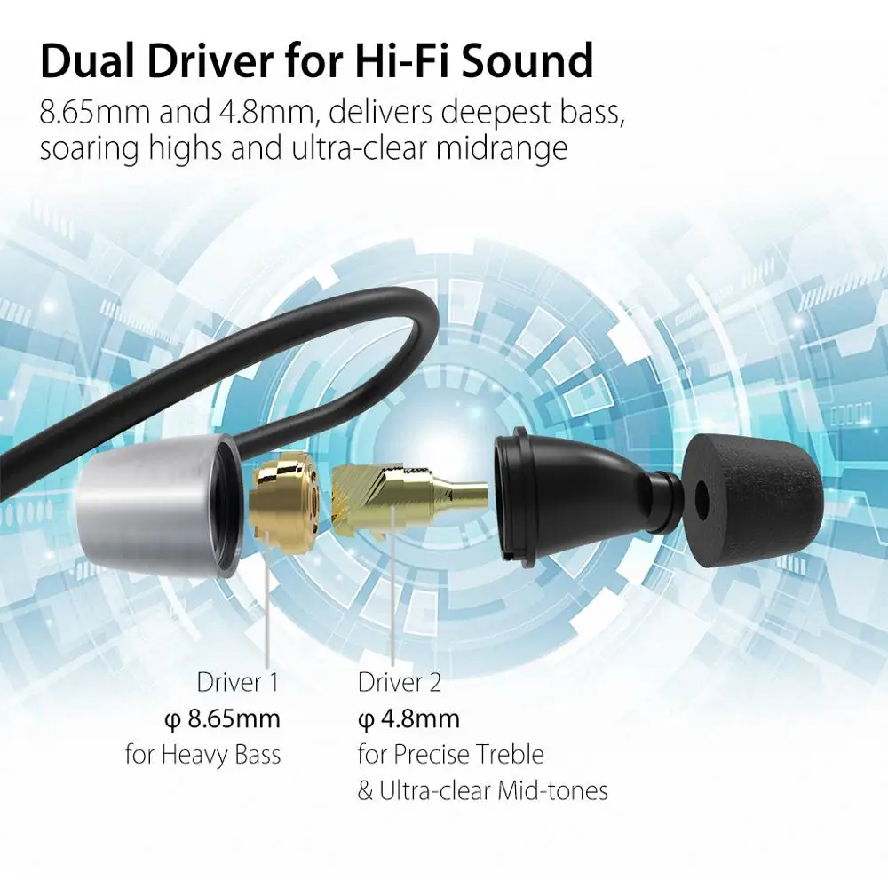 Avantree Hi-Fi Двойной драйвер Bluetooth наушники-вкладыши с микрофоном и регулируемым ушным крюком беспроводные шумоизолирующие наушники-AS20L
