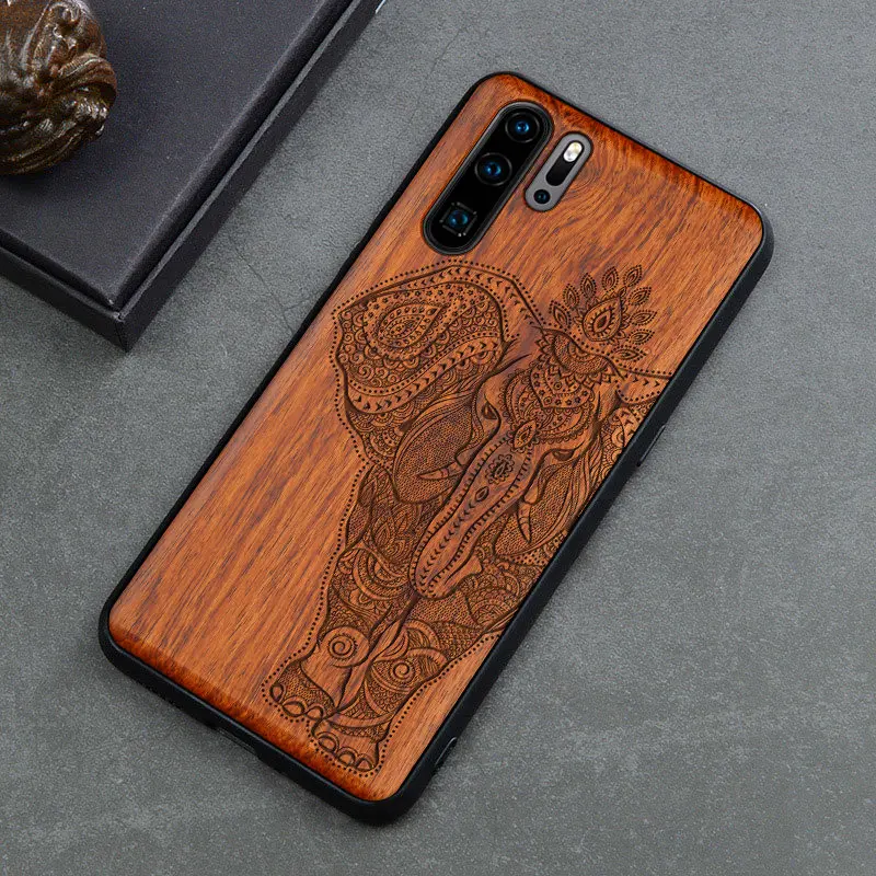 color 4 Резной череп Слон Дерево чехол для телефона для huawei P30 Pro P30 Lite huawei P20 P20 Pro P20 Lite силиконовый Деревянный чехол - Цвет: color 4