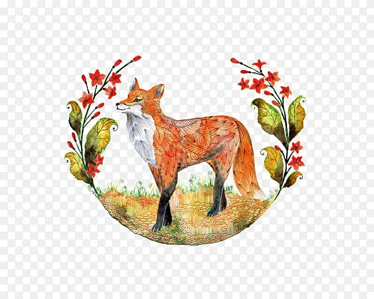 绘制狐狸水彩画版画插图 狐狸png图片素材免费下载 图片编号 Png素材网