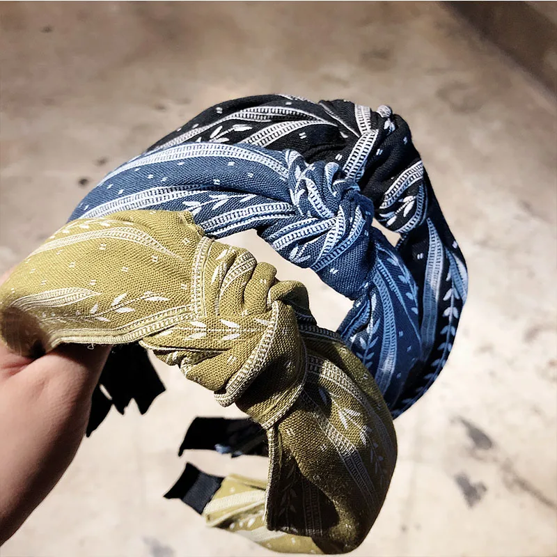 

New Fashion Elegant Cloth Print Leaves Knotting Wide Hairbands For Women Headband Turban Hair Band Head Bands Hair Accessories