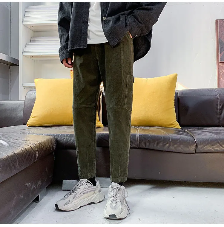 Осенние новые вельветовые брюки мужские модные однотонные повседневные винтажные хлопковые брюки мужские уличные хип-хоп свободные