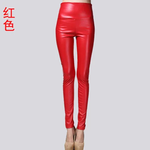 Сезон весна-осень; теплые брюки; Прямая поставка; женские бархатные брюки из искусственной кожи; эластичные узкие брюки; модные обтягивающие брюки для женщин - Цвет: The big red