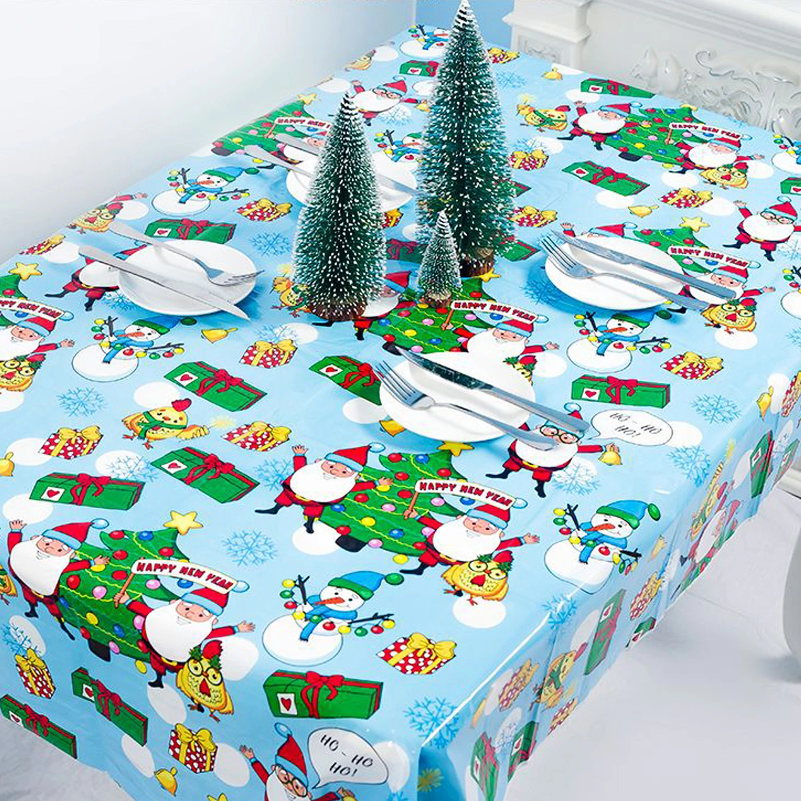 

Creative Christmas Decoration Print Snowman PVC Disposable Christmas Tablecloth Snowman Elk Rectangle Table Cover Desktop Decor