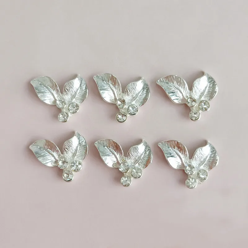 

10pcs 19*23mm Fashion Metal Alloy Silver Crystal Rhinestone Leaves Connectors Charm DIY Headwear Accessories