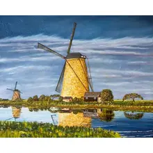

PhotoCustom DIY Painting By Number Windmill Landscape Pictures By Numbers Kits Drawing On Canvas Hand Painted Paintings Art Home