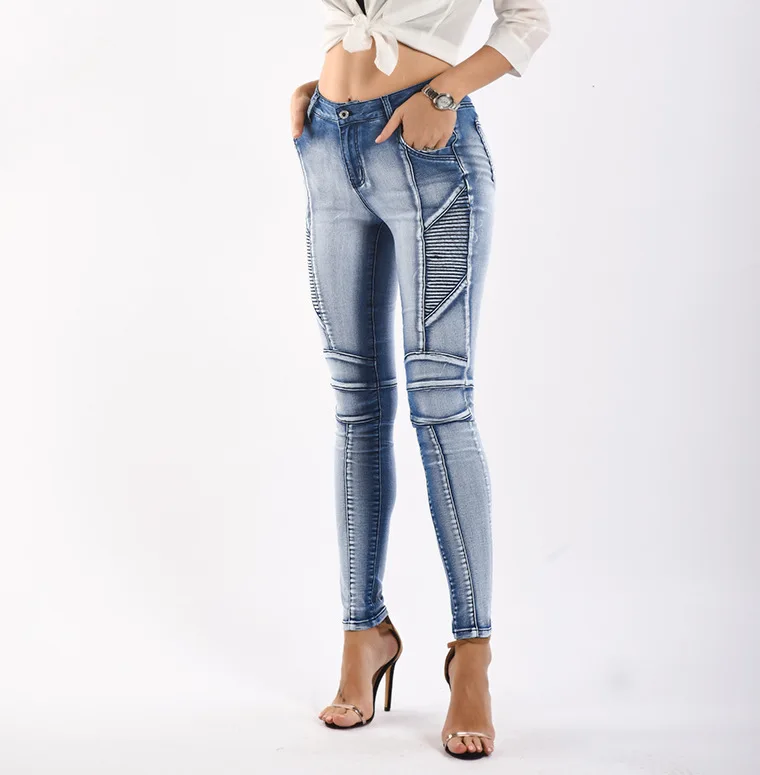 European and American Women's New Locomotive Stretch Washed Washed White Light Color Stretch Was Thin Women's Denim Pencil Pants